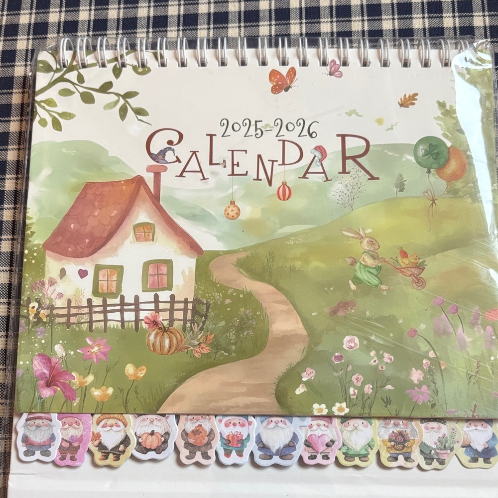 Whimsical 2025-2026 Home Office Calendar with Gnome Stickers